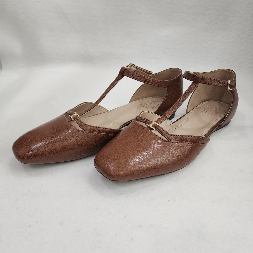 Naturalizer Caresse Women 8.5 M Mary Jane Caramel Brown T-Strap Square Toe Flat